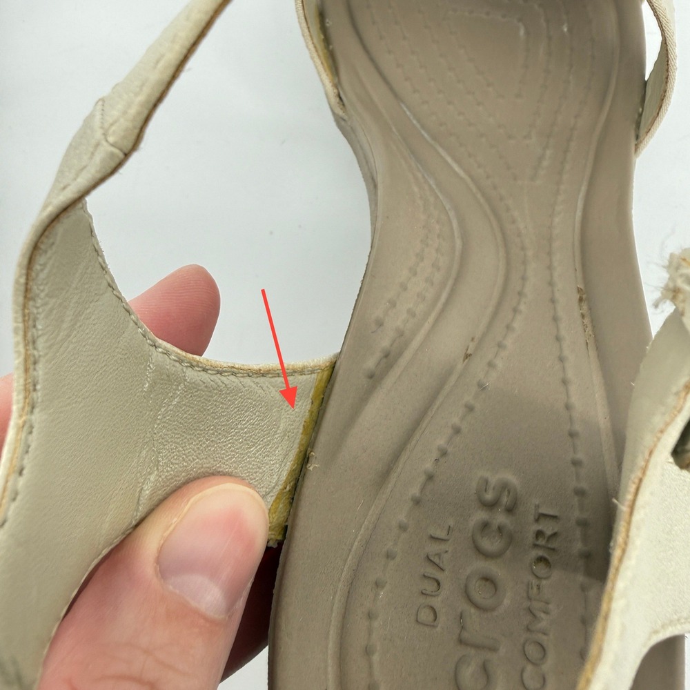 Crocs Leigh II Ankle Strap Wedge Sandal Beige Tan Women 10 Y2K Comfy Beach Vacay - Picture 9 of 11